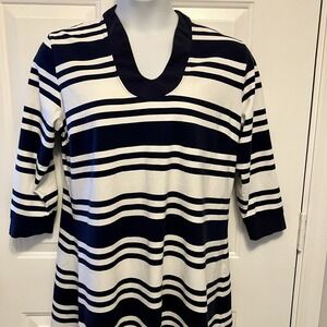Duffield Lane Sz XL‎ Nautical Striped Shift A Line Dress Navy Blue White Women's